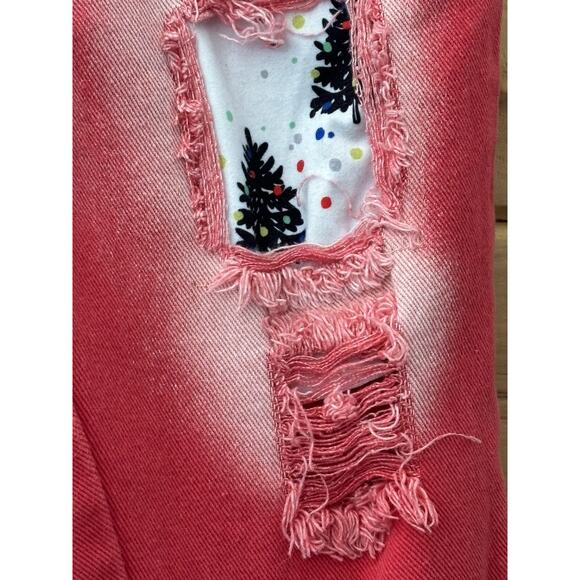 Girl Jeans Coral/Orange Distressed Christmas Tree Layered Bottom Size In Descrip - Picture 5 of 7